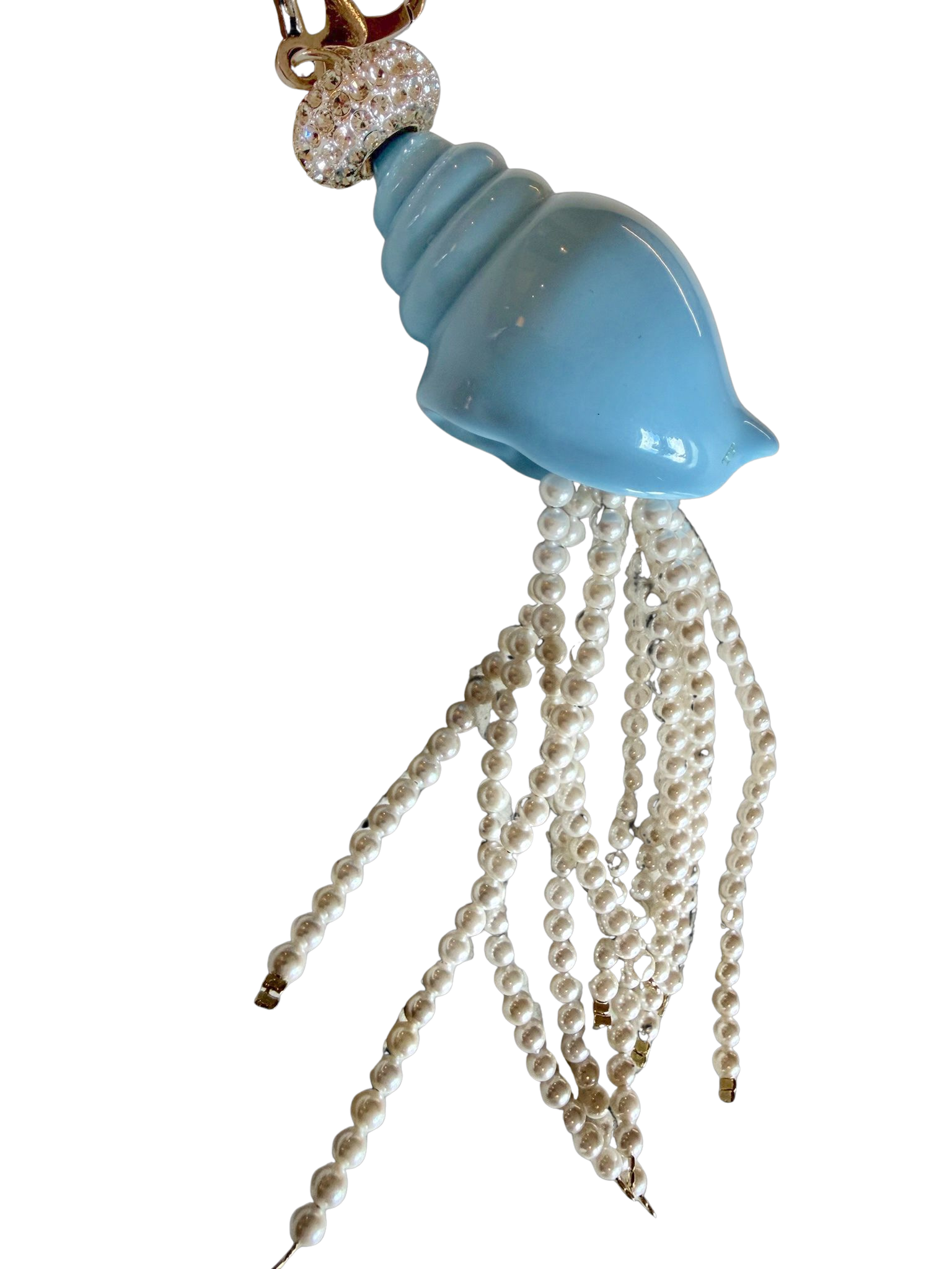 Porte-clés – Coquillage Bleu & Perles