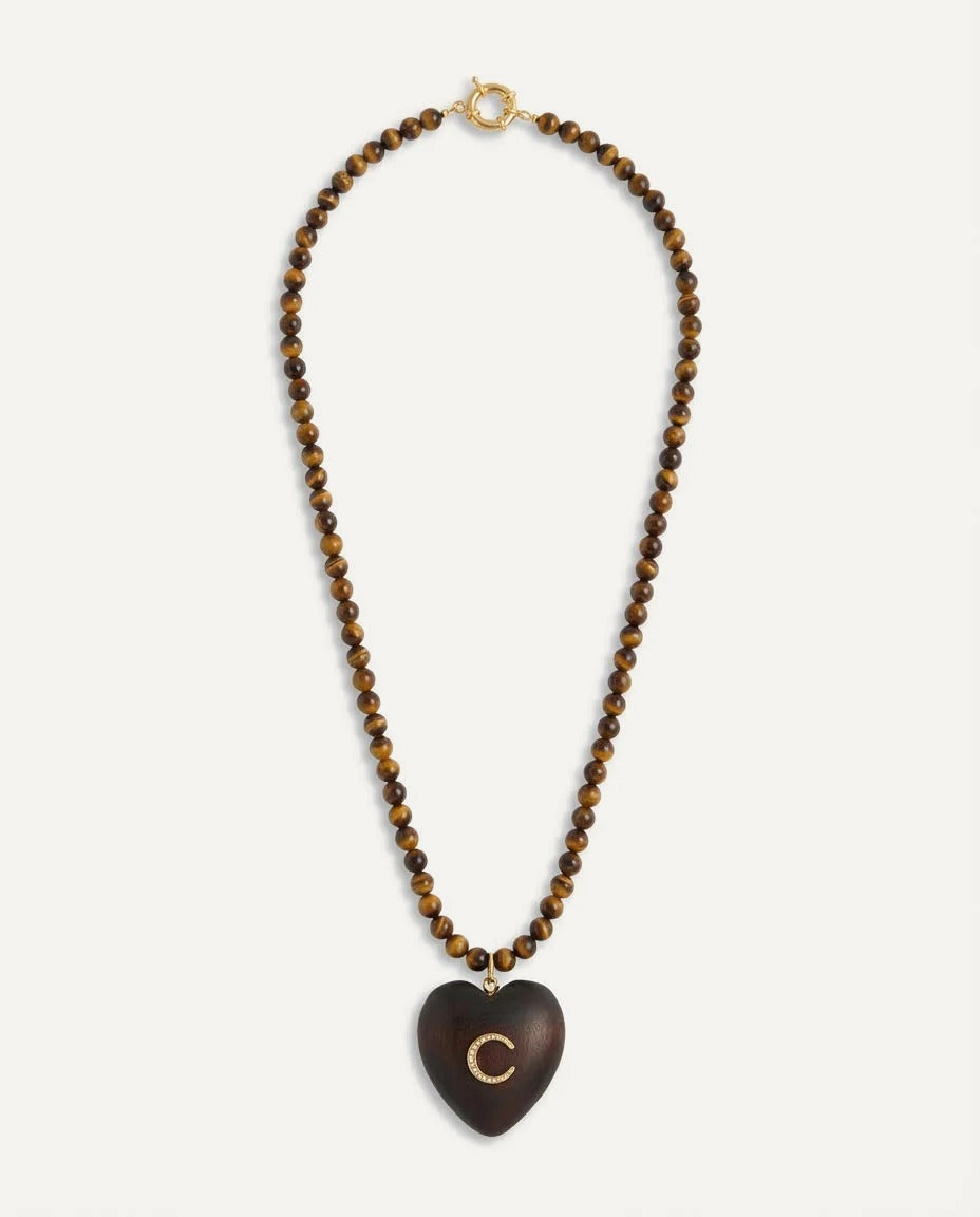 Collier Long – Œil de Tigre & Lettre Personnalisable