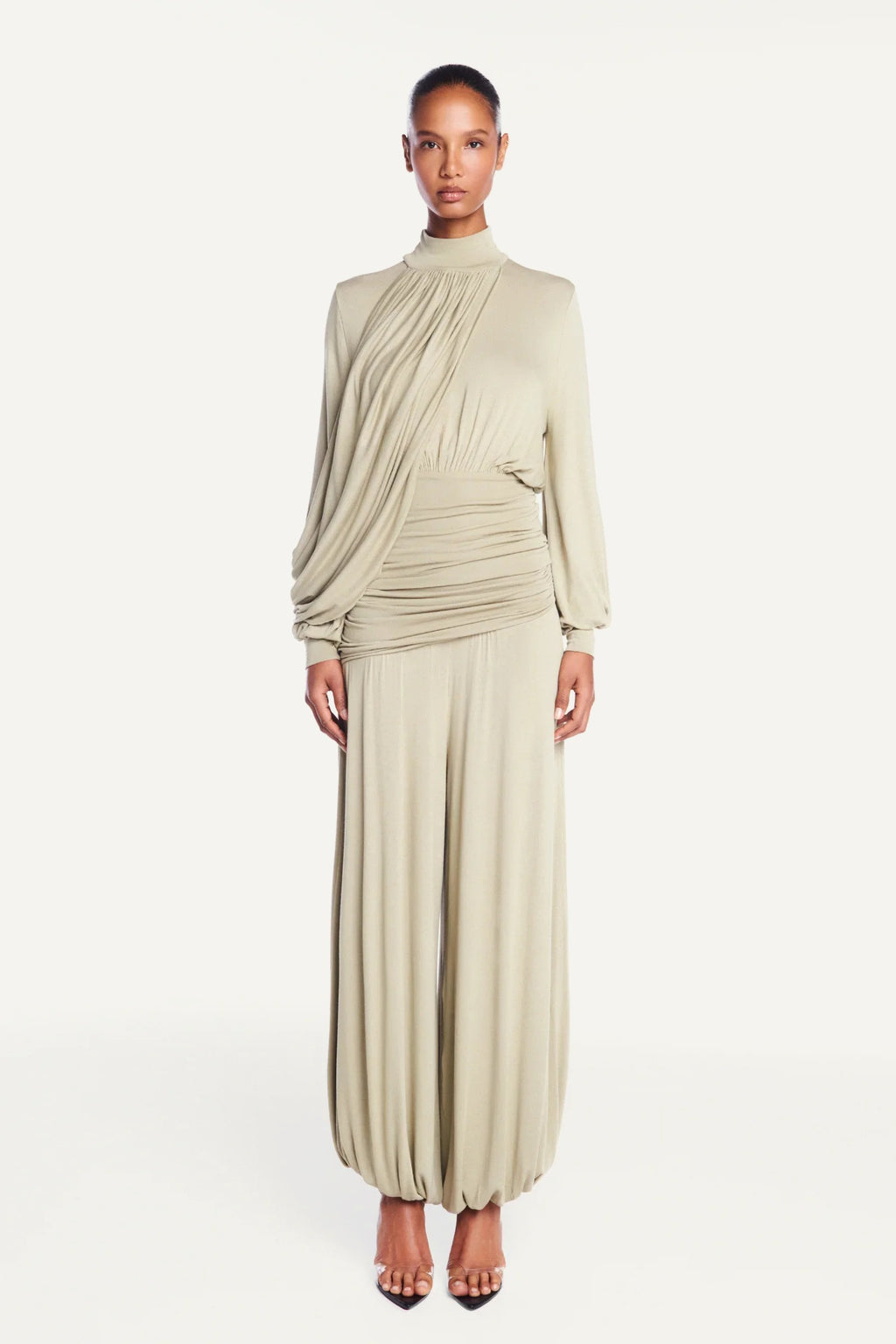 Pantalon Sarouel Drapé Asymétrique Vert