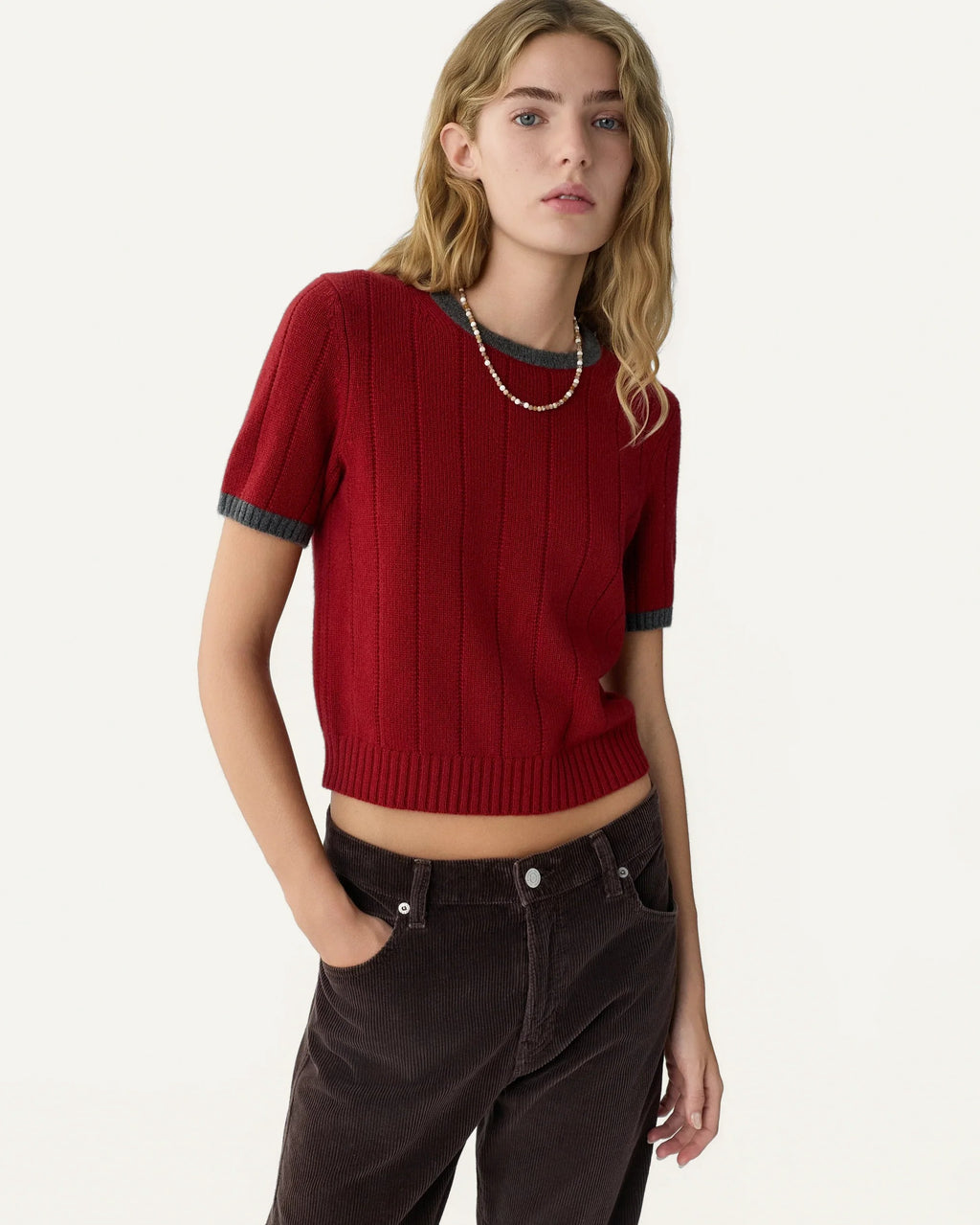 Tee-Shirt Maille Rib Ringer - Carmine Charcoal