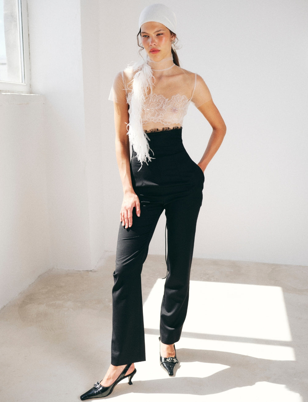 Foulard Sissy à plumes - Off White