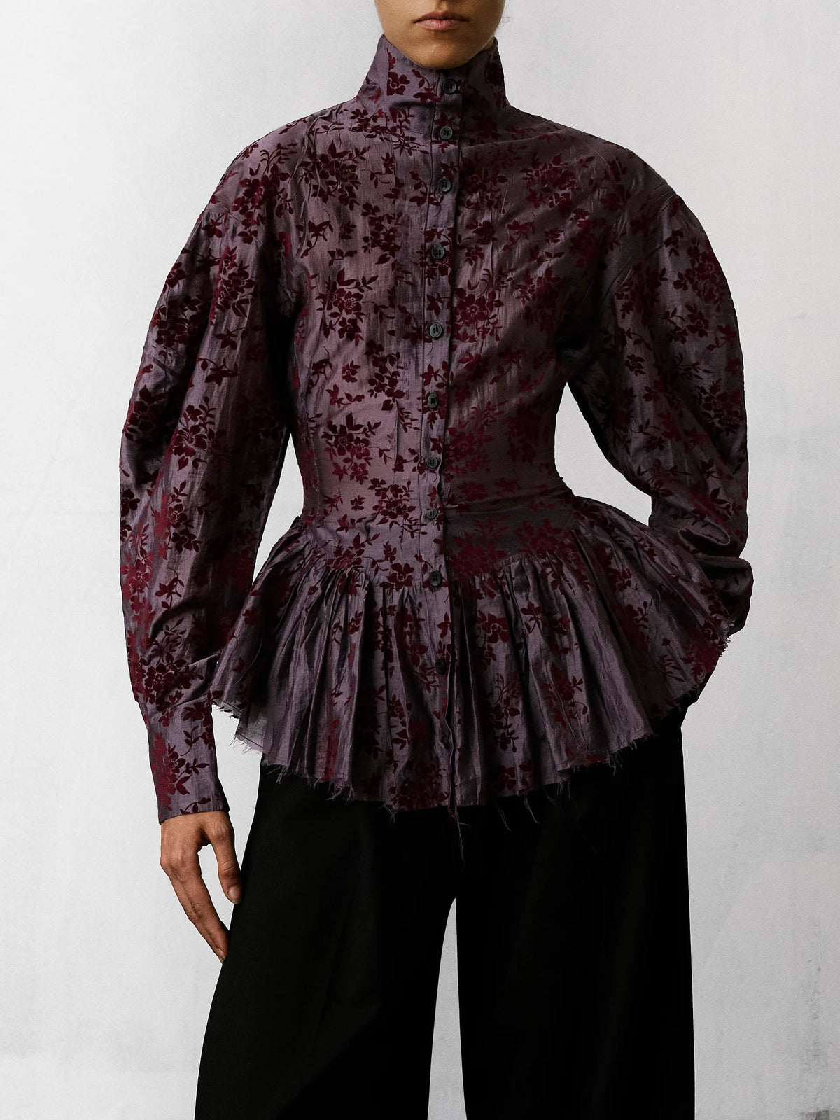 Camisa Elaine em Musselina com Padrão Flocado - Rosa Orquídea
