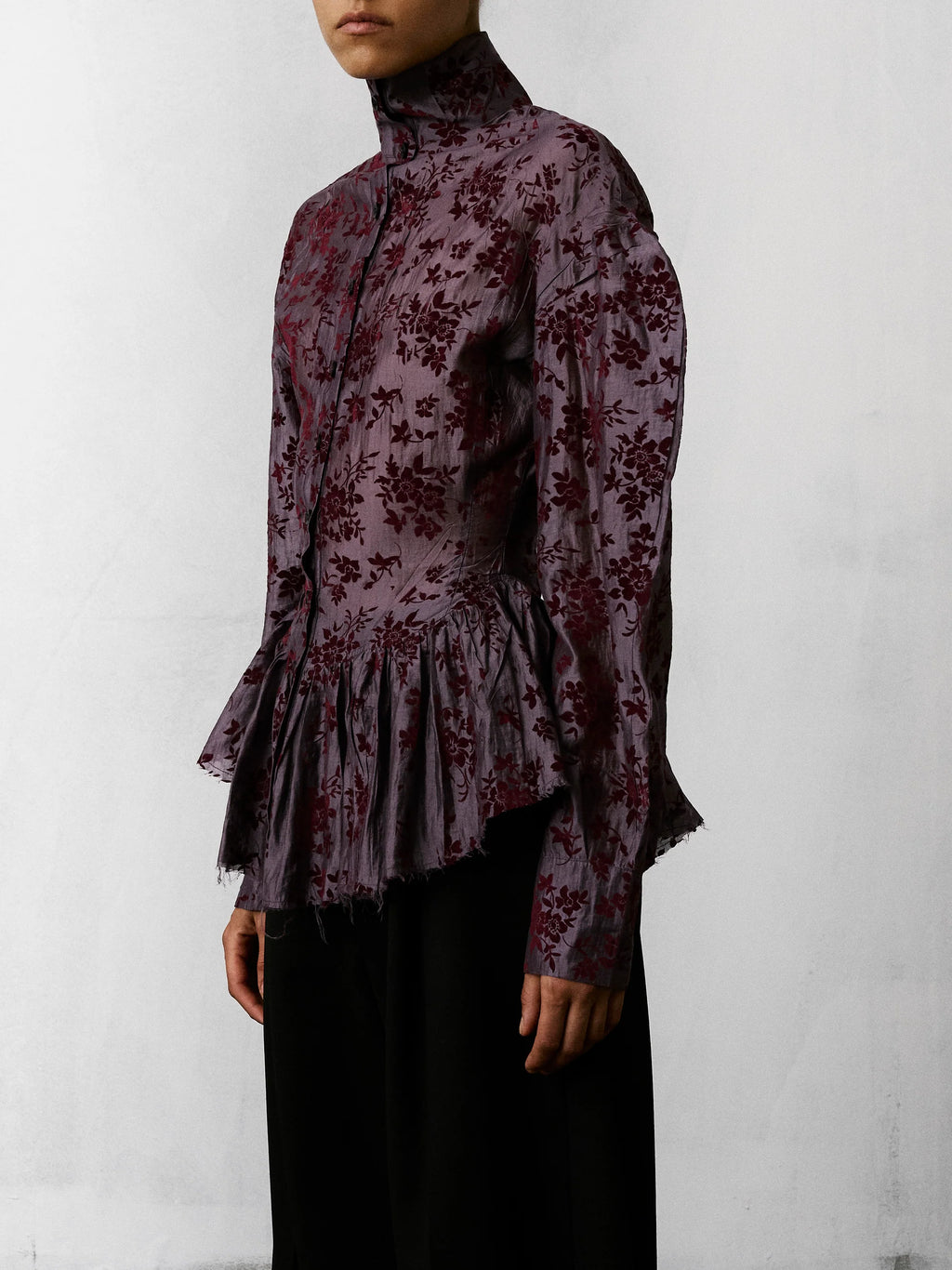 Camisa Elaine em Musselina com Padrão Flocado - Rosa Orquídea