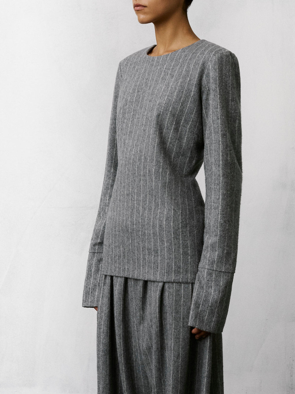 Top Elisa en Laine à Rayures - Gris Clair