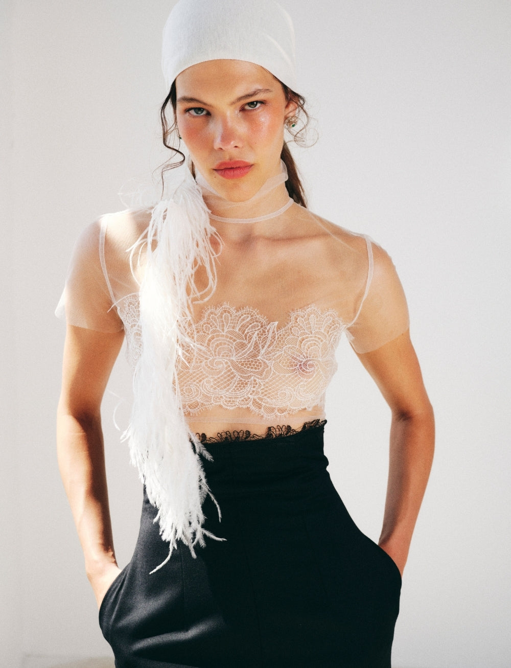 Foulard Sissy à plumes - Off White