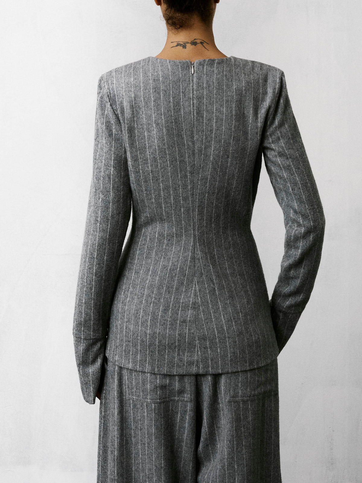 Top Elisa en Laine à Rayures - Gris Clair