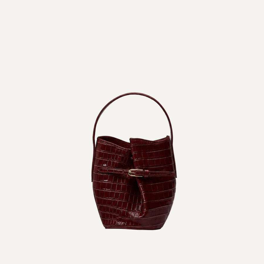 Sac Micro Belted Bucket – Croc Embossed Burgundy