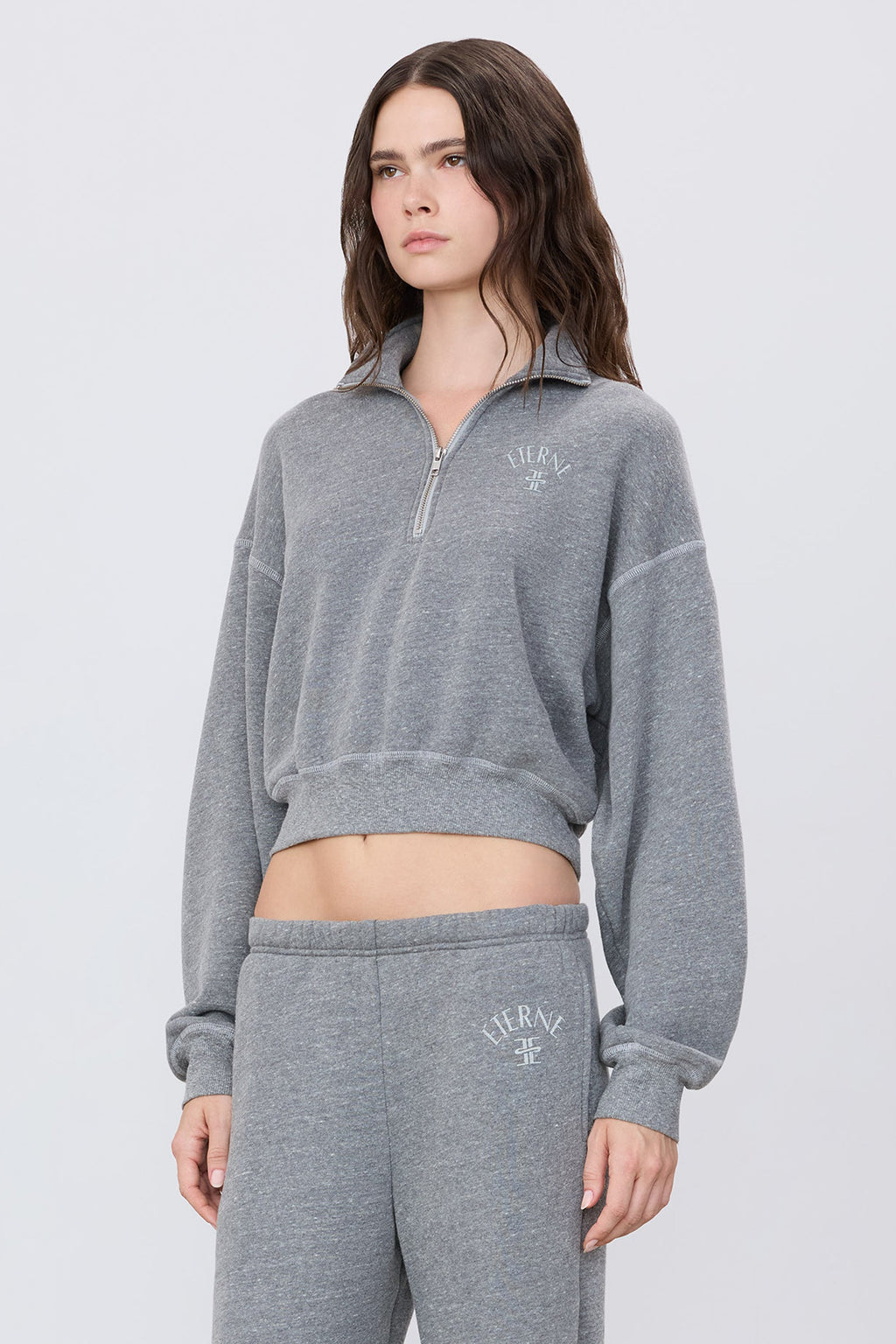Sweatshirt Cropped Half-Zip Dark Heather Grey, col zippé – Éterne
