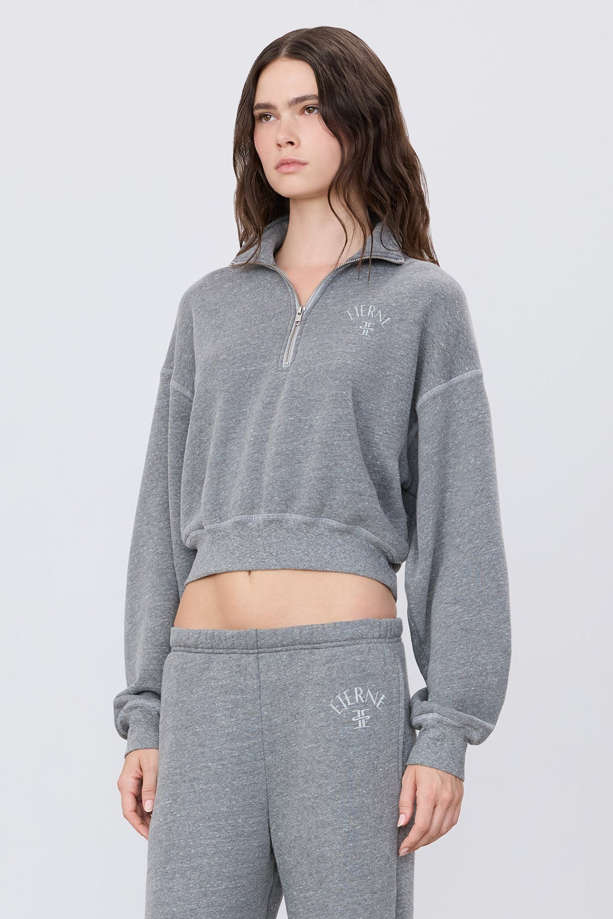 Sweatshirt Cropped Half-Zip Dark Heather Grey, col zippé – Éterne
