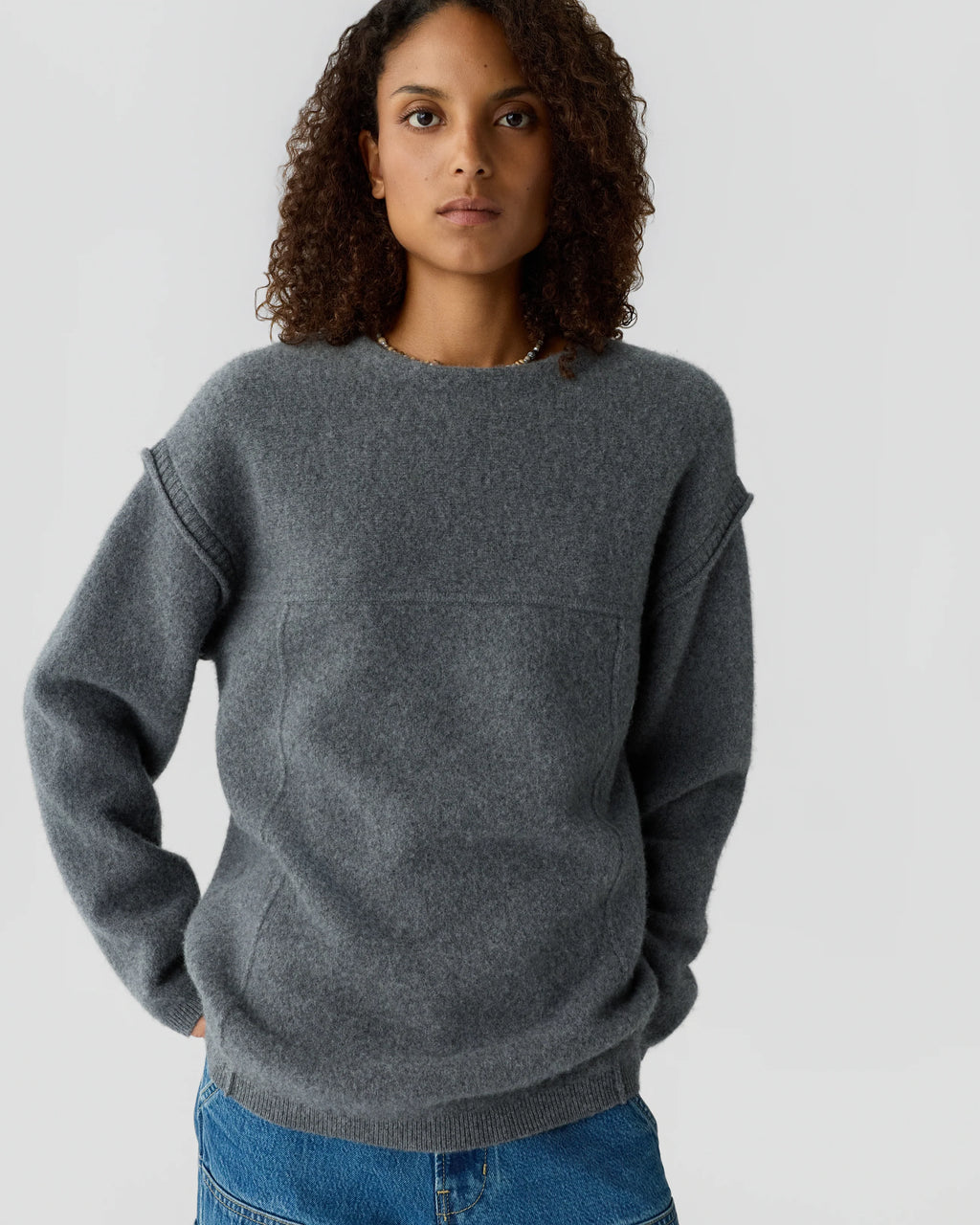 Felted Crewneck Sweater - Charcoal