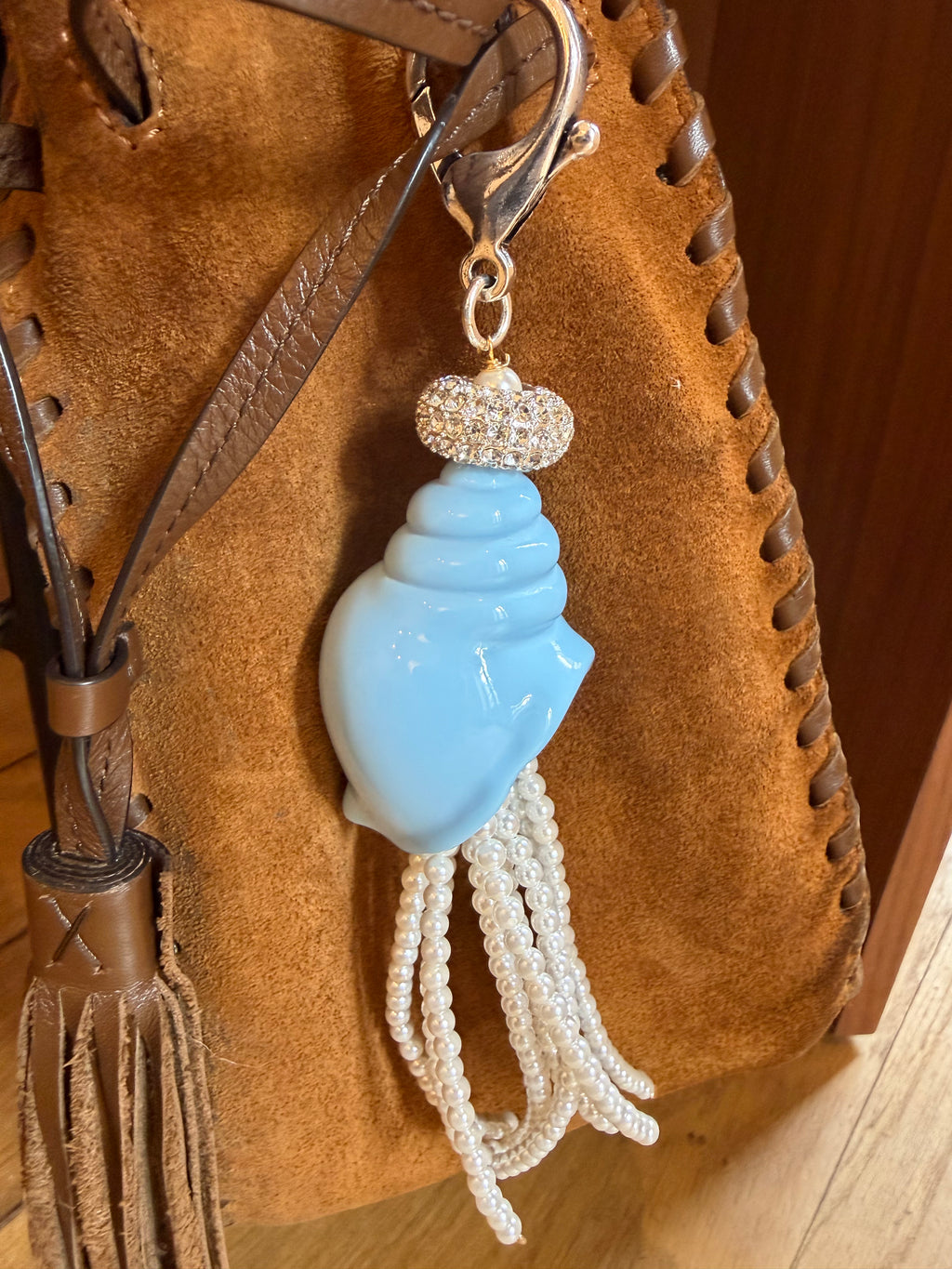 Porte-clés – Coquillage Bleu & Perles