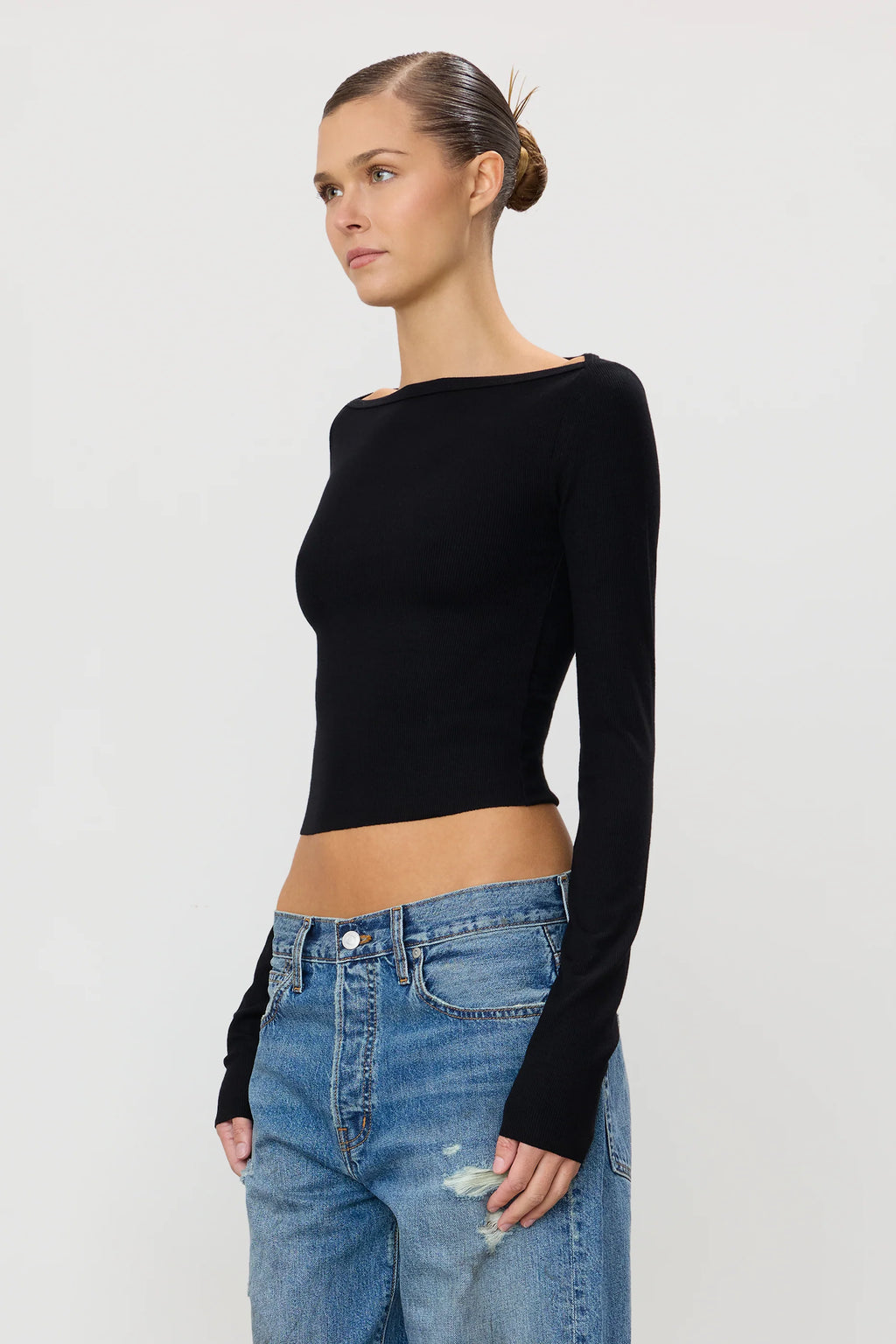 Haut manches longues col bateau - Black