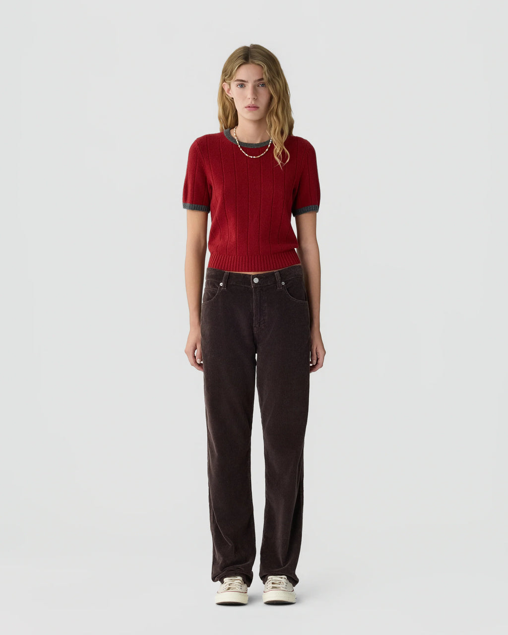 Tee-Shirt Maille Rib Ringer - Carmine Charcoal