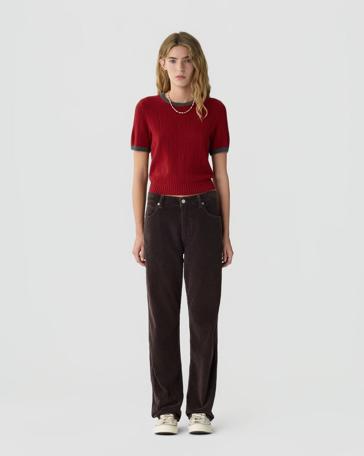 Tee-Shirt Maille Rib Ringer - Carmine Charcoal