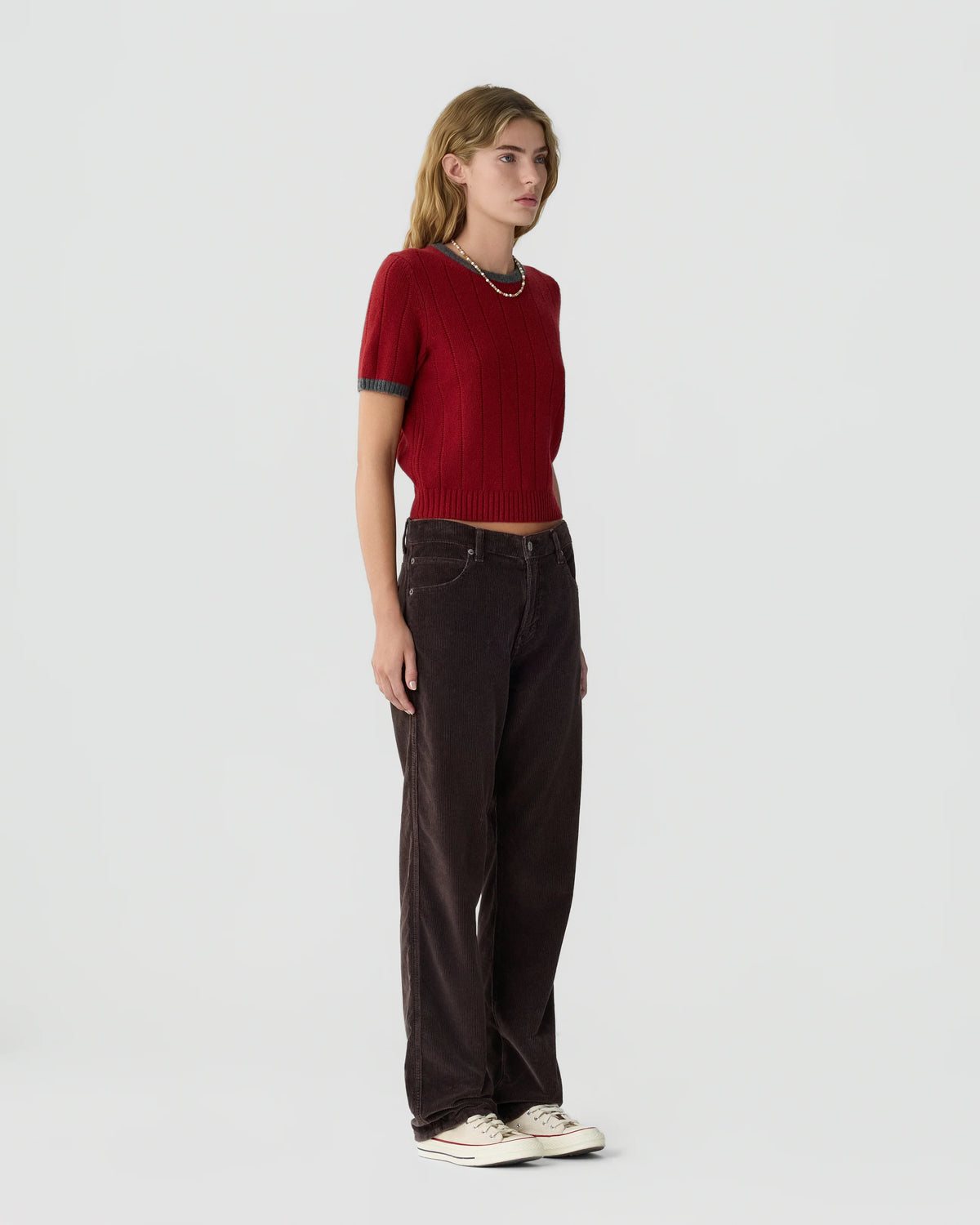 Tee-Shirt Maille Rib Ringer - Carmine Charcoal