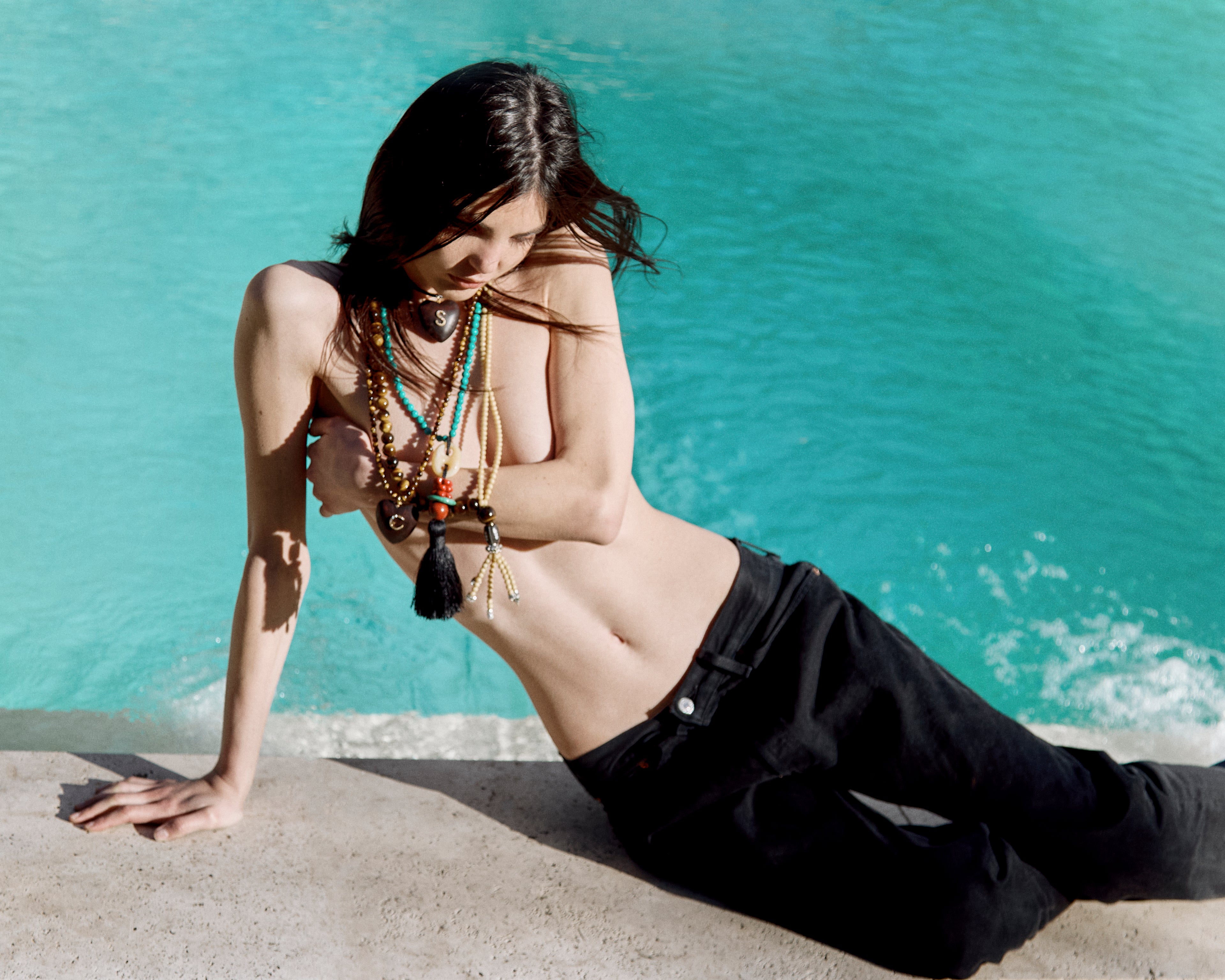 Collier Long – Œil de Tigre & Perles Beige