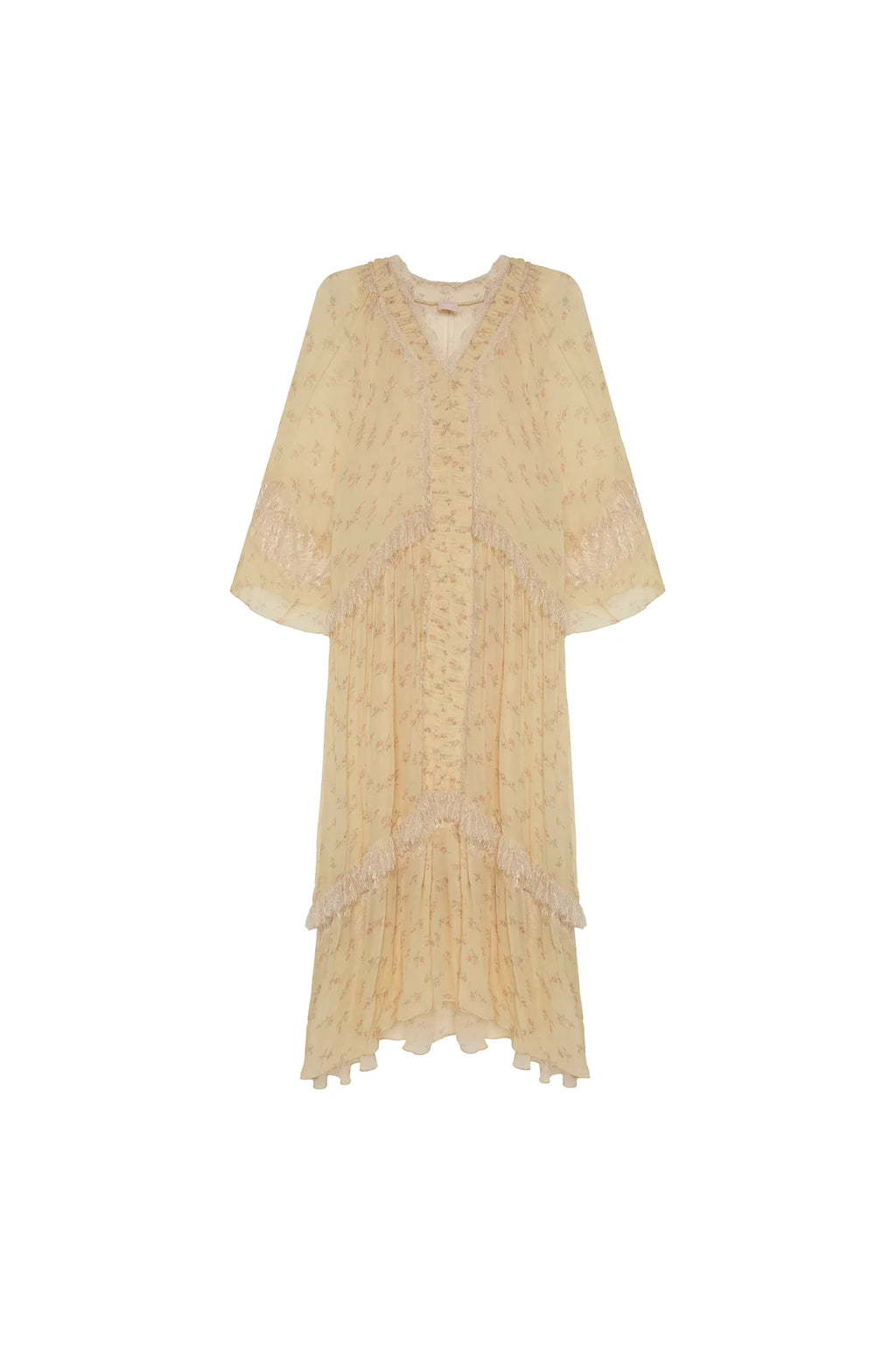 Robe Longue Fleurie en Chiffon et Dentelle