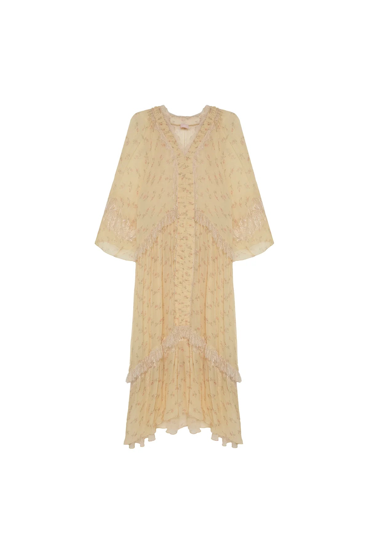 Robe Longue Fleurie en Chiffon et Dentelle