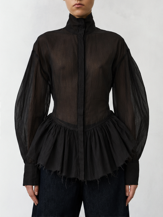 Camisa Elaine em Musselina Leve - Preto