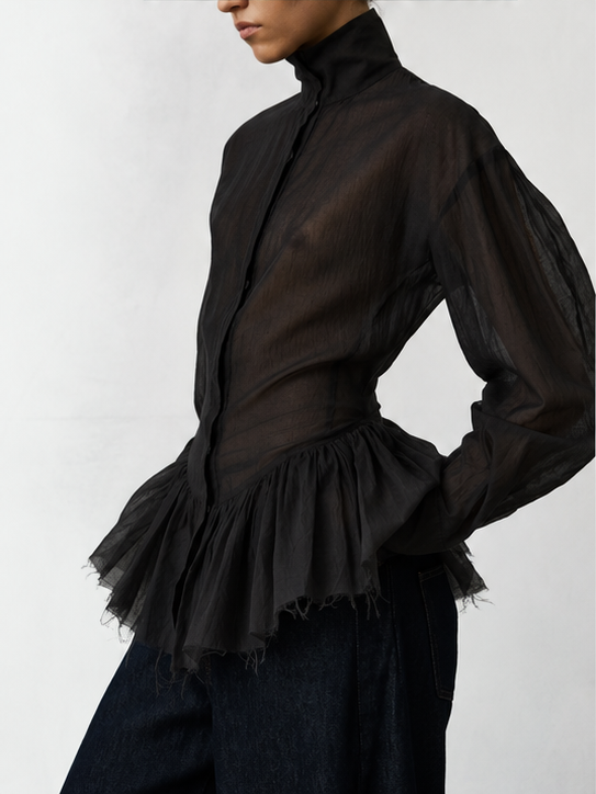 Camisa Elaine em Musselina Leve - Preto
