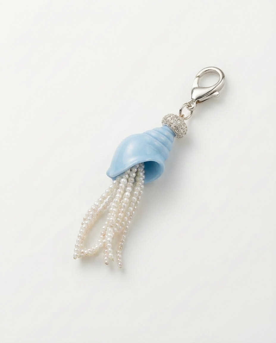 Porte-clés – Coquillage Bleu & Perles