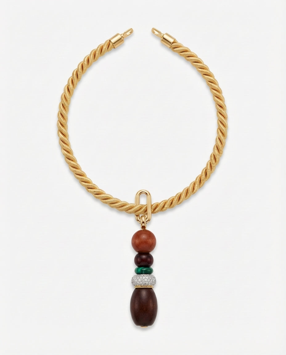 Collier – Cordon Doré & Pendentif 5 Charms