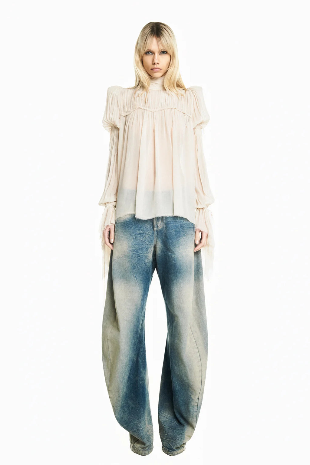 Blouse Drapée en Chiffon Sable