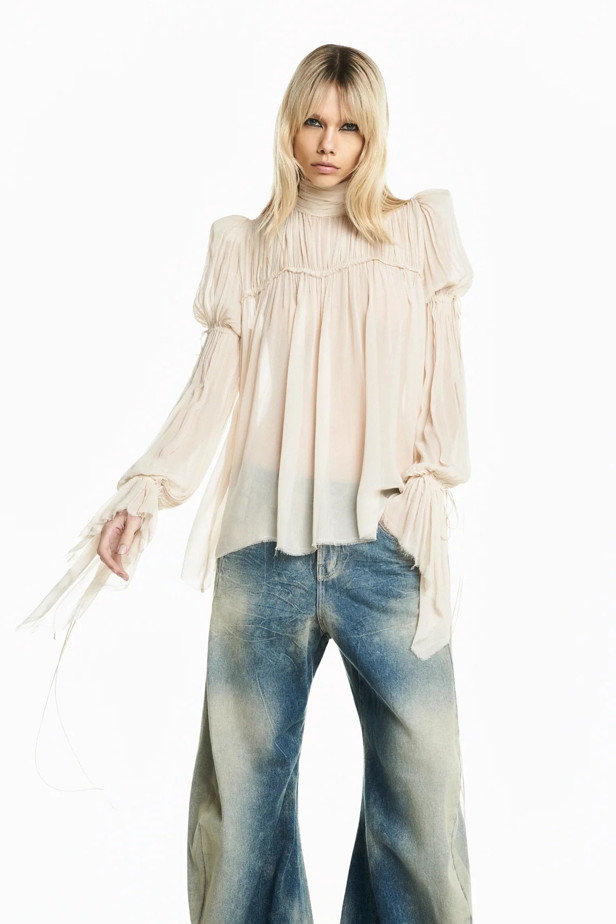 Blouse Drapée en Chiffon Sable
