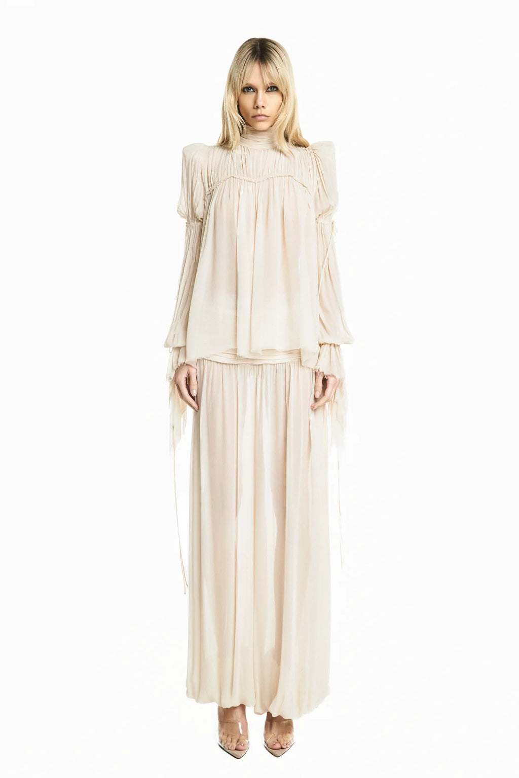 Blouse Drapée en Chiffon Sable