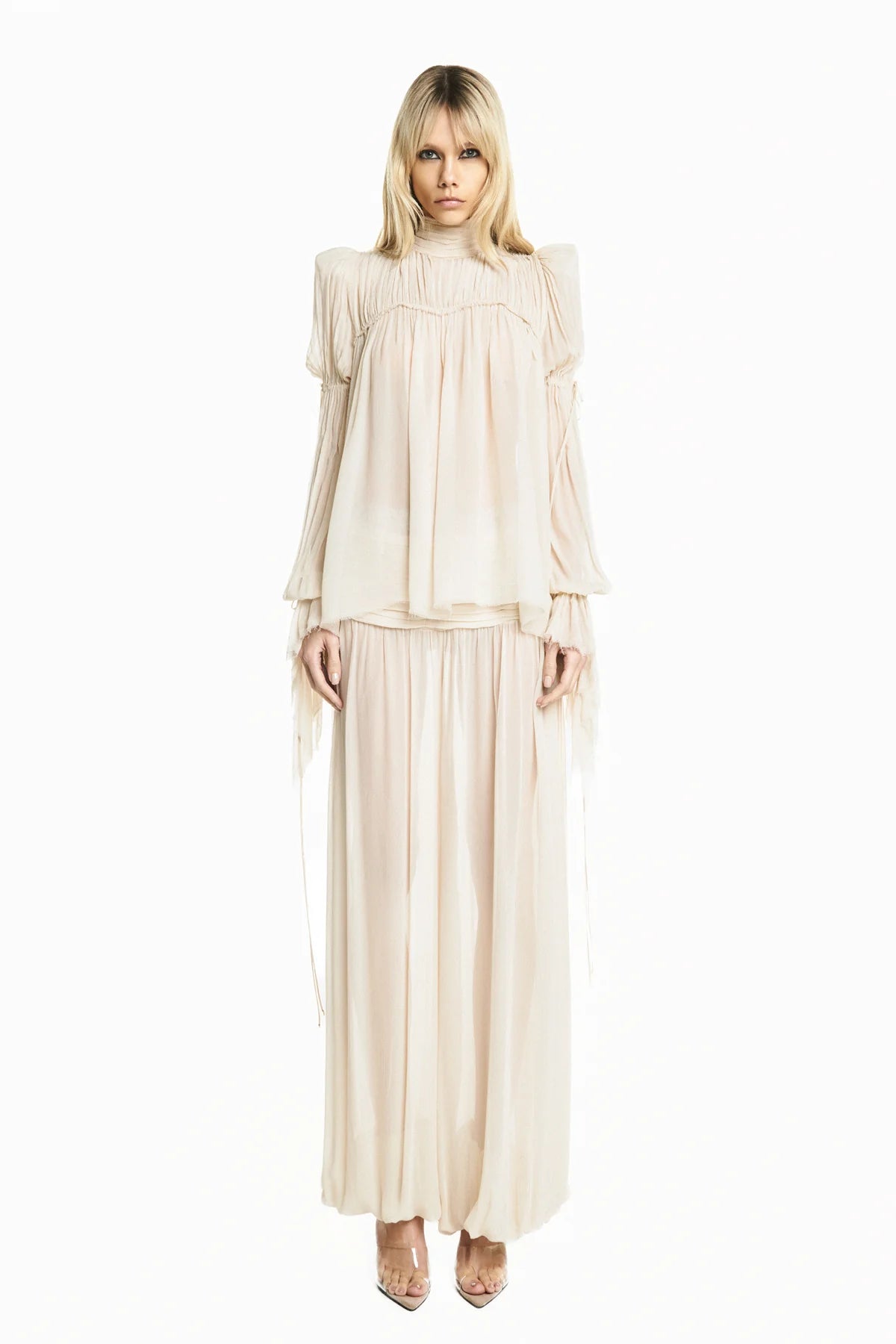 Blouse Drapée en Chiffon Sable
