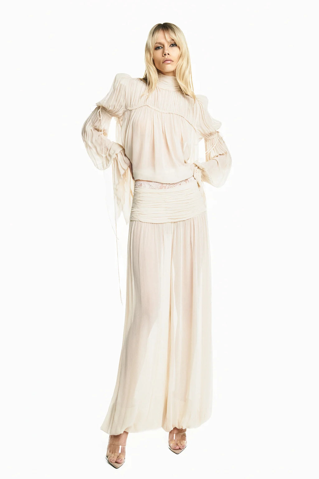 Pantalon Drapé en Chiffon Sable