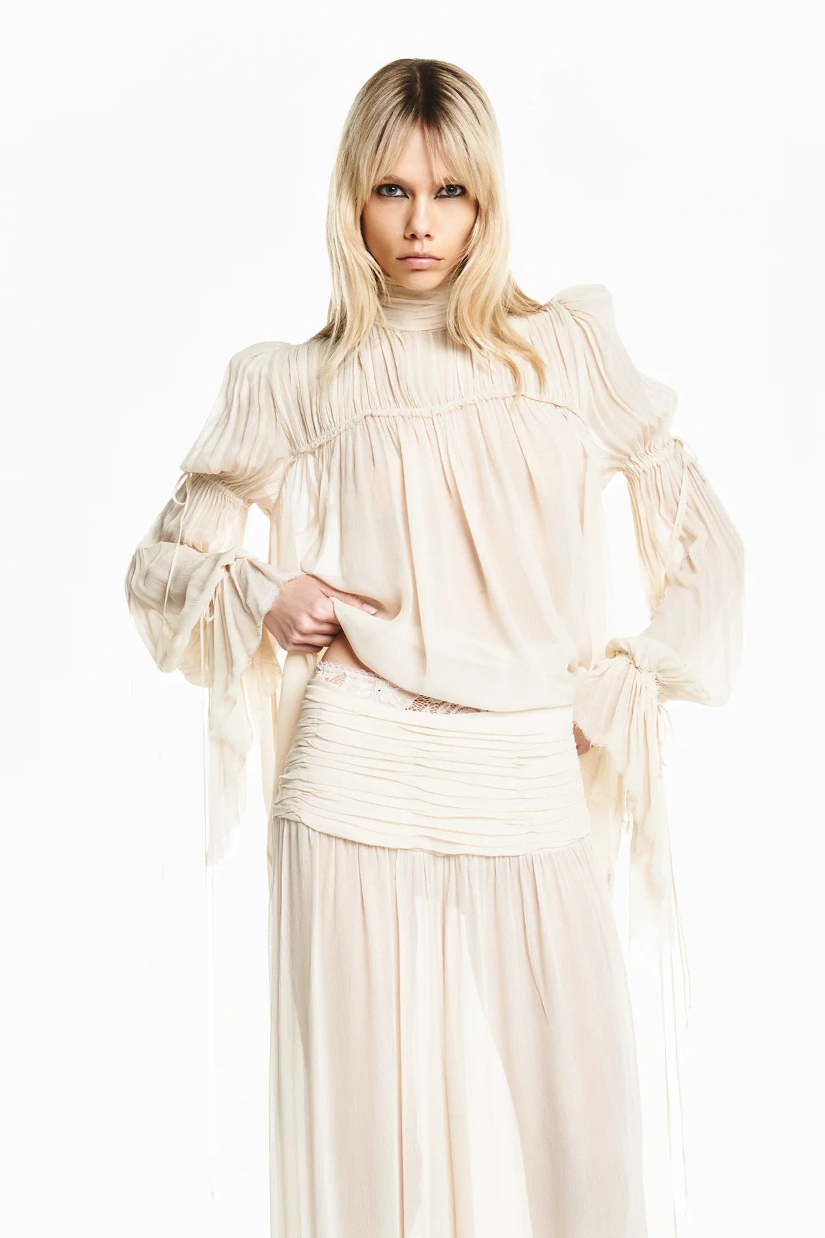 Pantalon Drapé en Chiffon Sable