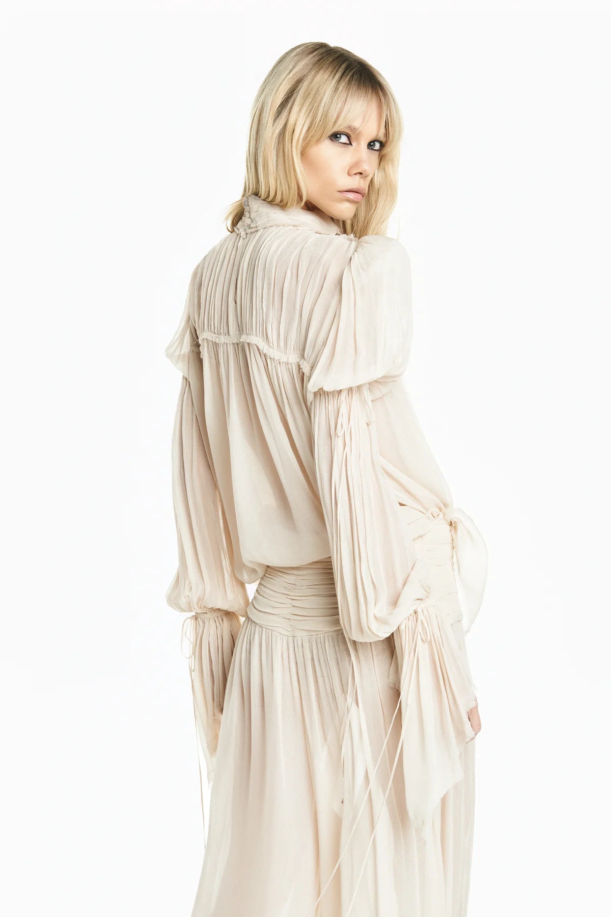 Blouse Drapée en Chiffon Sable
