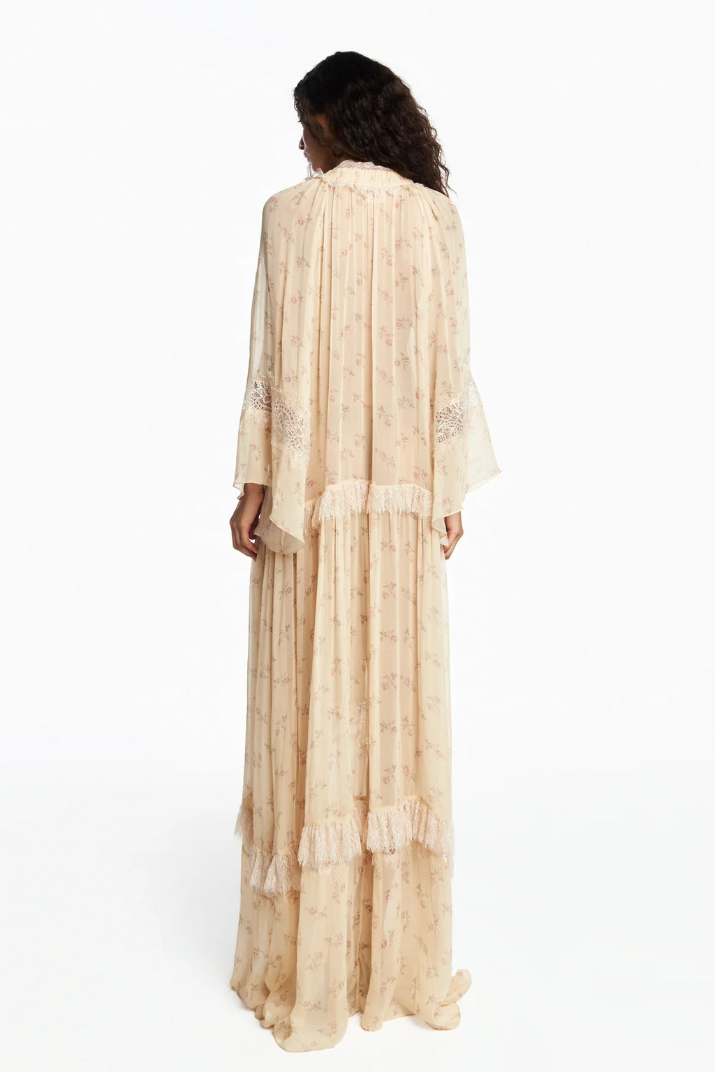 Robe Longue Fleurie en Chiffon et Dentelle