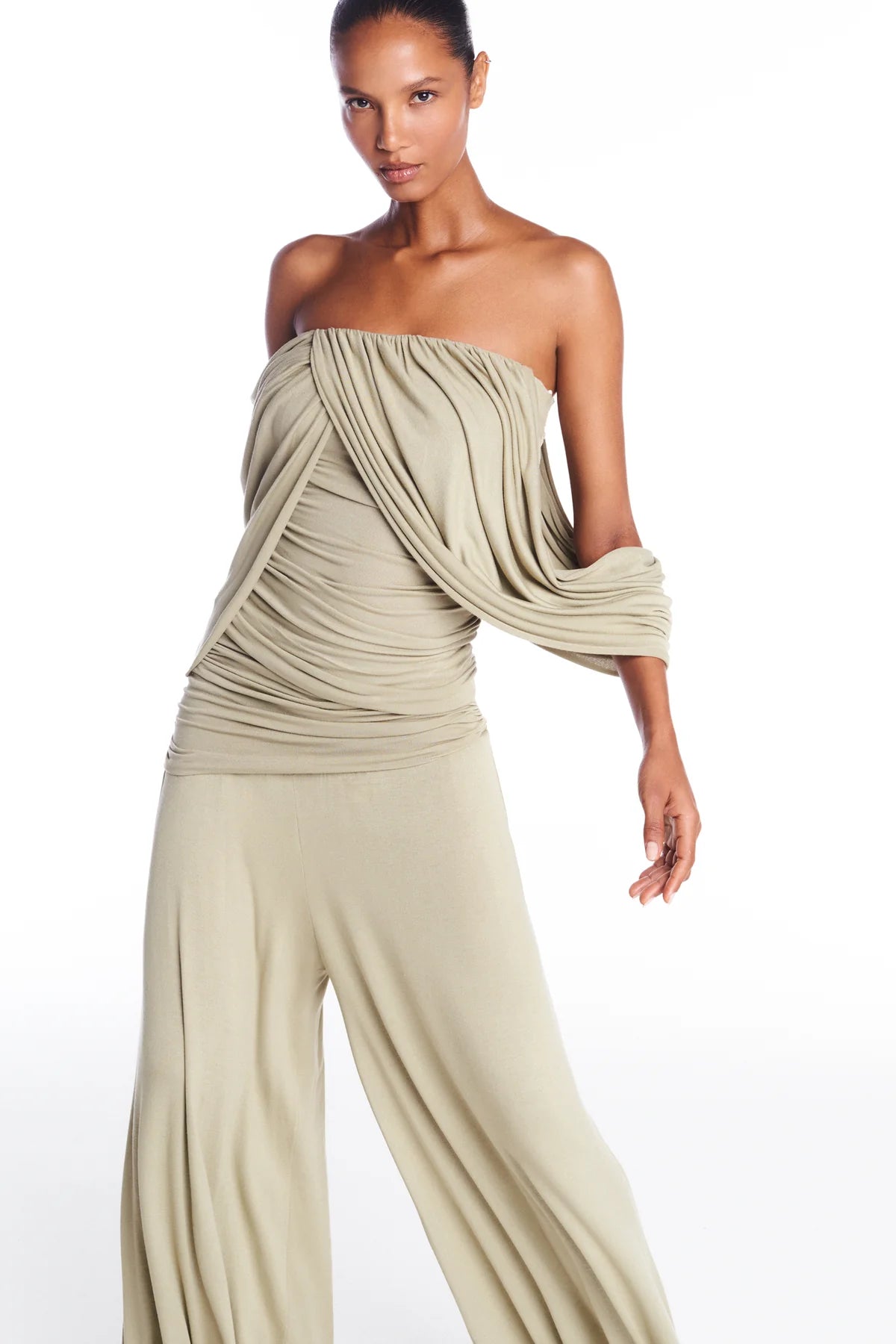 Pantalon Drapé Asymétrique Vert